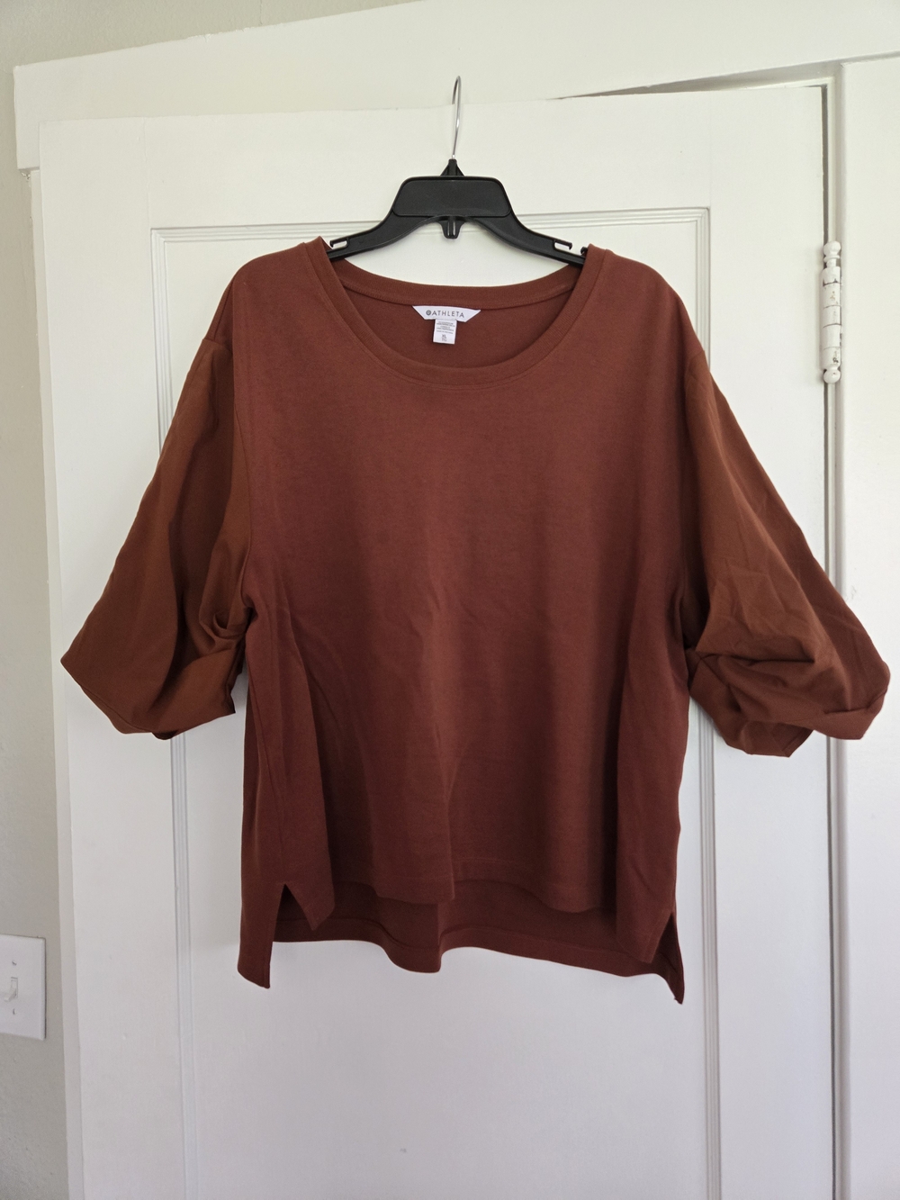 Athleta Rust Brown Puff Sleeve Short Sleeve Top